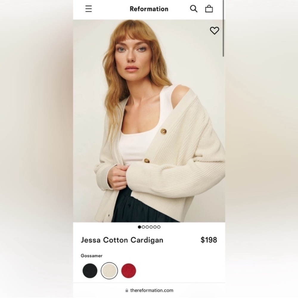 Reformation Jessa Cardigan Sweater 100% Cotton Cream Large - Picture 3 of 11